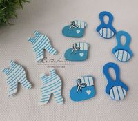 Süße Holzstreuteile Baby in Blau - Scrapbooking - 9 Stück